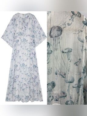 Swildens Paris Gauzy Jelly Fish Print Maxi Dress Coverup One Size
